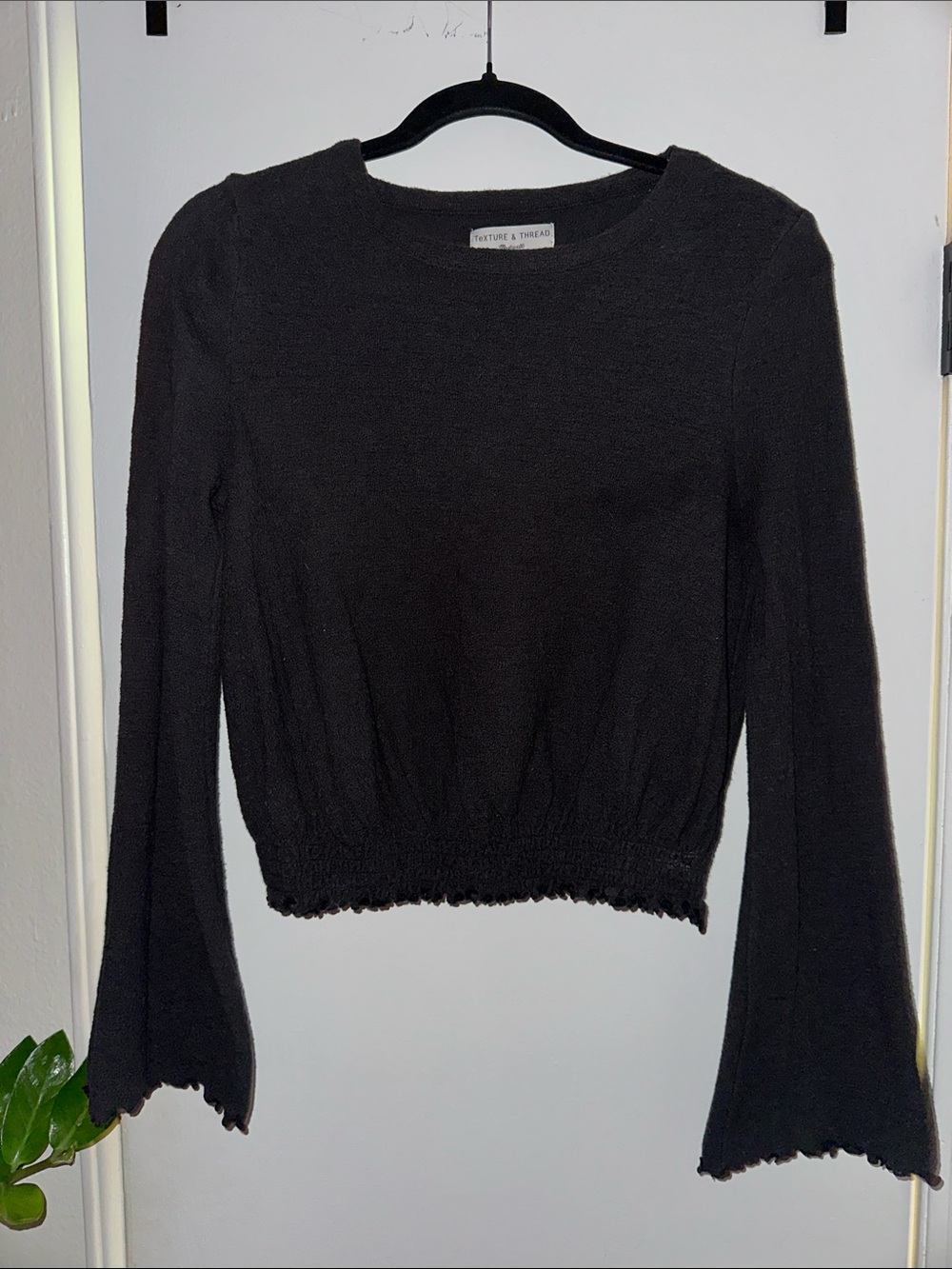 Madewell Black Long Sleeve Smocked Waist Top